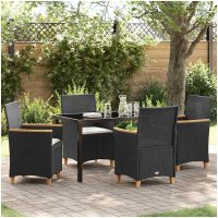 5-delars trädgårdsdining set med kuddar, svart poly rattan. vidaXL