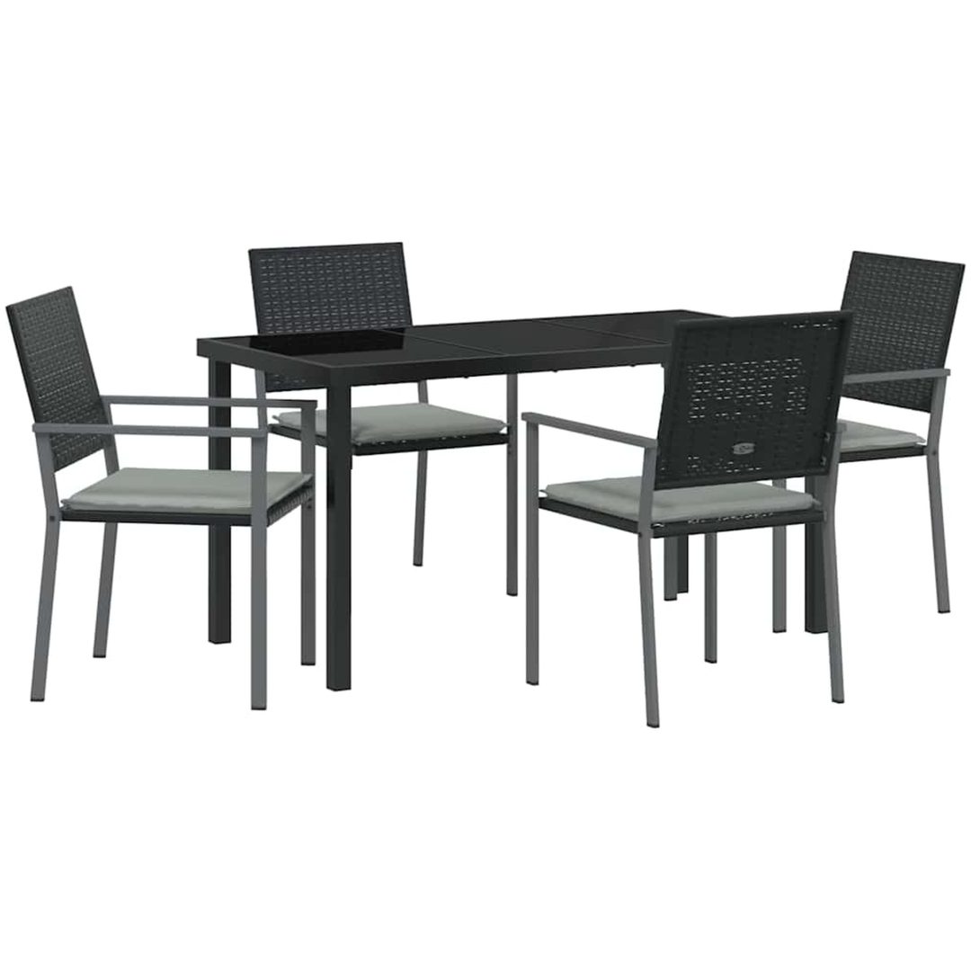 5 Delars Trädgårdsdining Set med Kuddar Svart Poly Rottning vidaXL 54x62.5x89 cm – bild 2