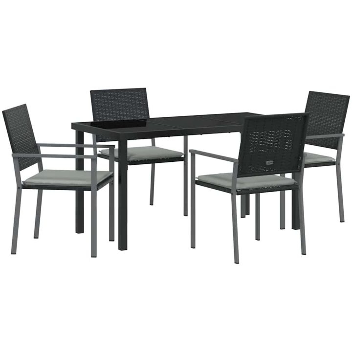 5 Delars Trädgårdsdining Set med Kuddar Svart Poly Rottning vidaXL 54x62.5x89 cm – bild 2