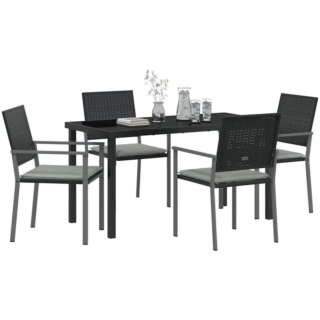 5 Delars Trädgårdsdining Set med Kuddar Svart Poly Rottning vidaXL 54x62.5x89 cm – bild 3