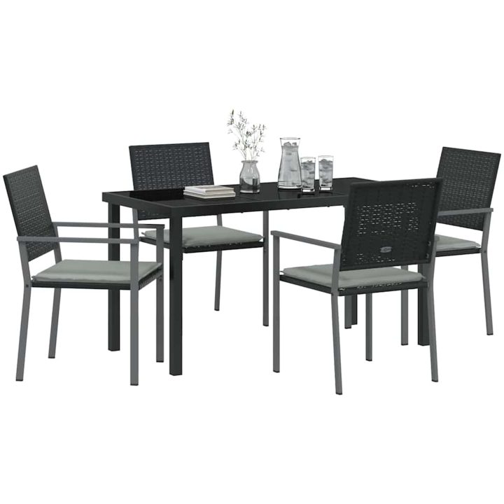 5 Delars Trädgårdsdining Set med Kuddar Svart Poly Rottning vidaXL 54x62.5x89 cm – bild 3