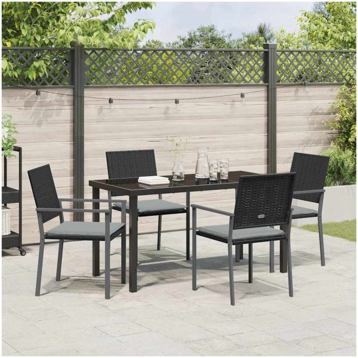 5 Delars Trädgårdsdining Set med Kuddar Svart Poly Rottning vidaXL 54x62.5x89 cm – bild 4