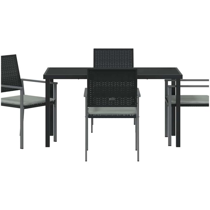 5 Delars Trädgårdsdining Set med Kuddar Svart Poly Rottning vidaXL 54x62.5x89 cm – bild 6