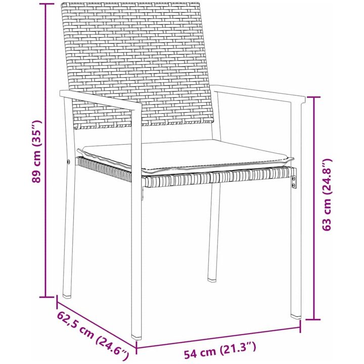 5 Delars Trädgårdsdining Set med Kuddar Svart Poly Rottning vidaXL 54x62.5x89 cm – bild 8