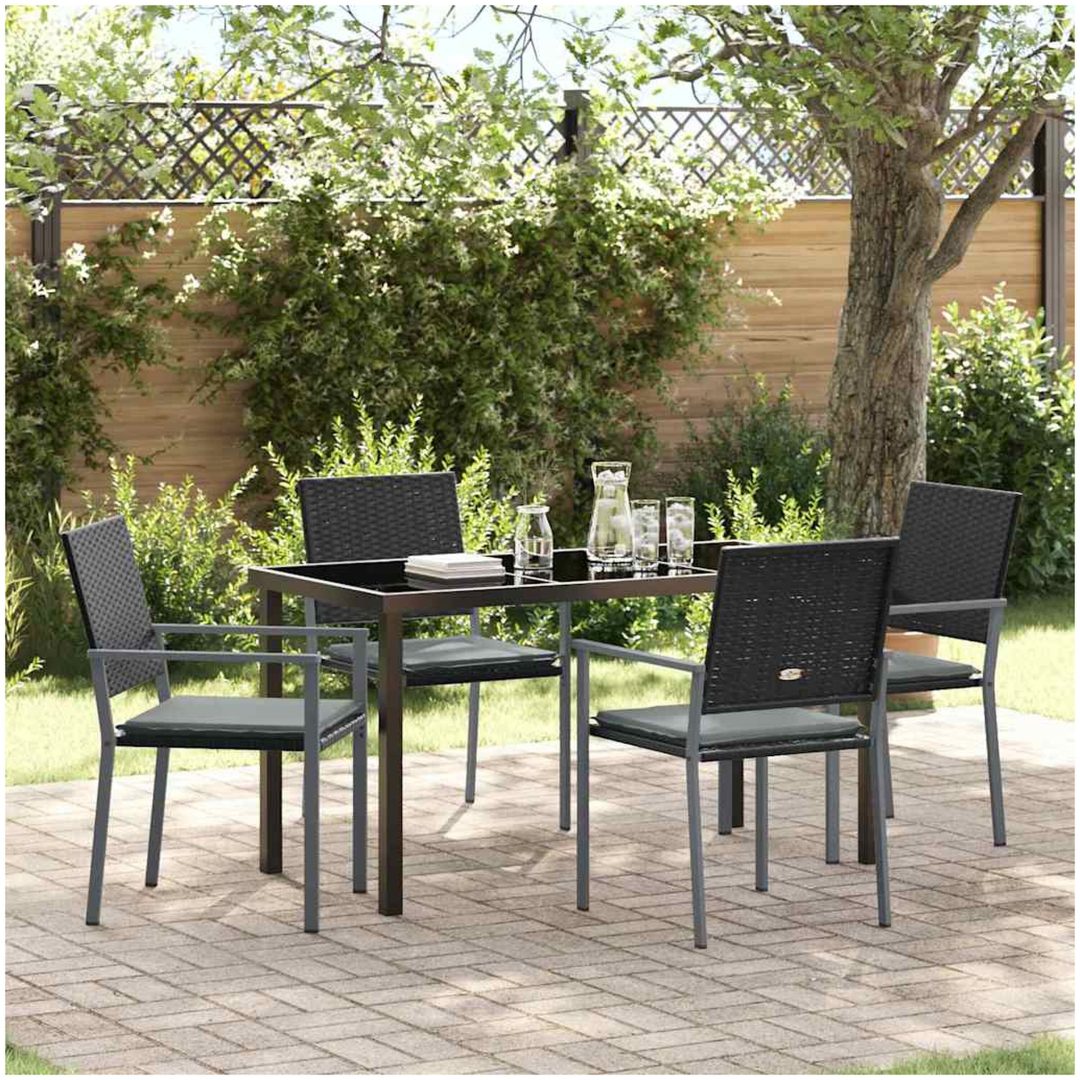 5 Delars Trädgårdsdining Set med Kuddar Svart Poly Rottning vidaXL 54x62.5x89 cm