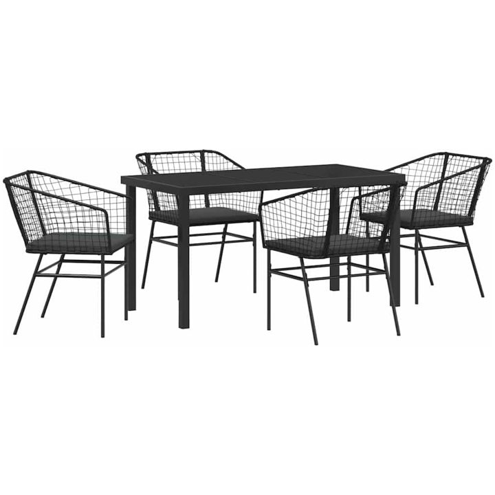 5-delars trädgårdsgrupp med kuddar, svart poly rattan vidaXL 140 x 80 x 73 cm – bild 2