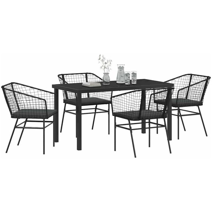5-delars trädgårdsgrupp med kuddar, svart poly rattan vidaXL 140 x 80 x 73 cm – bild 3