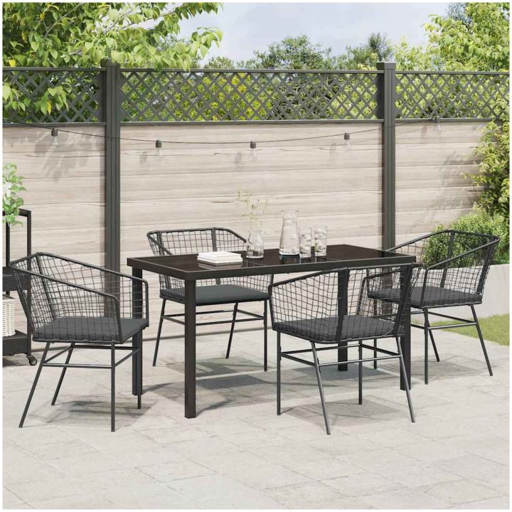 5-delars trädgårdsgrupp med kuddar, svart poly rattan vidaXL 140 x 80 x 73 cm – bild 4