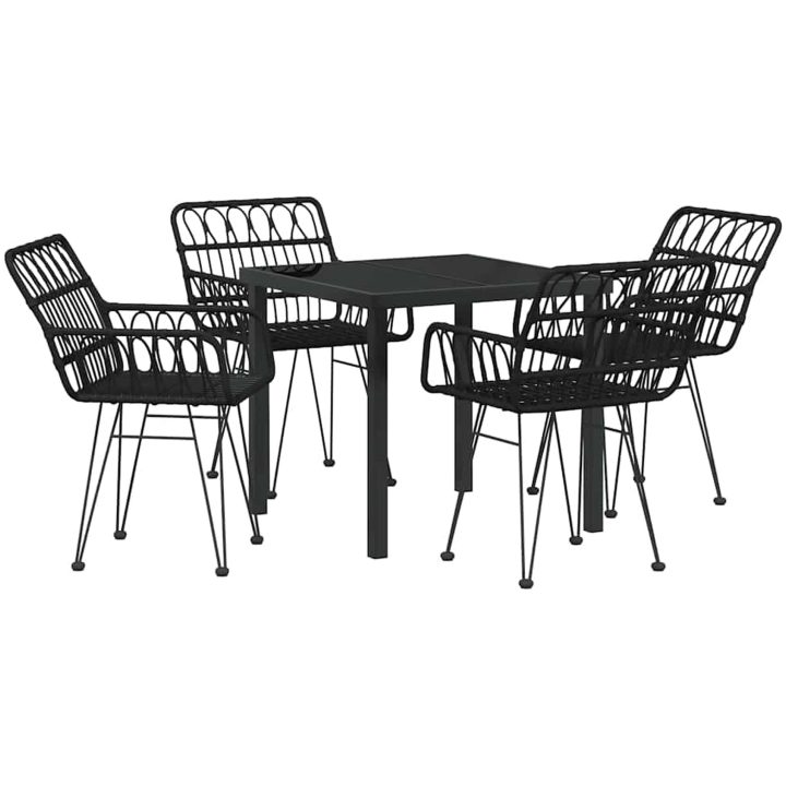 5 Delars Trädgårdsgrupp Svart Poly Rattan vidaXL 80 x 80 x 73 cm – bild 2