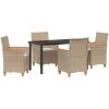 5-delars trädgårdsmatbord med kuddar, beige, poly rattan vidaXL 140 x 80 x 73 cm – miniatyr 2