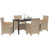 5-delars trädgårdsmatbord med kuddar, beige, poly rattan vidaXL 140 x 80 x 73 cm – miniatyr 3