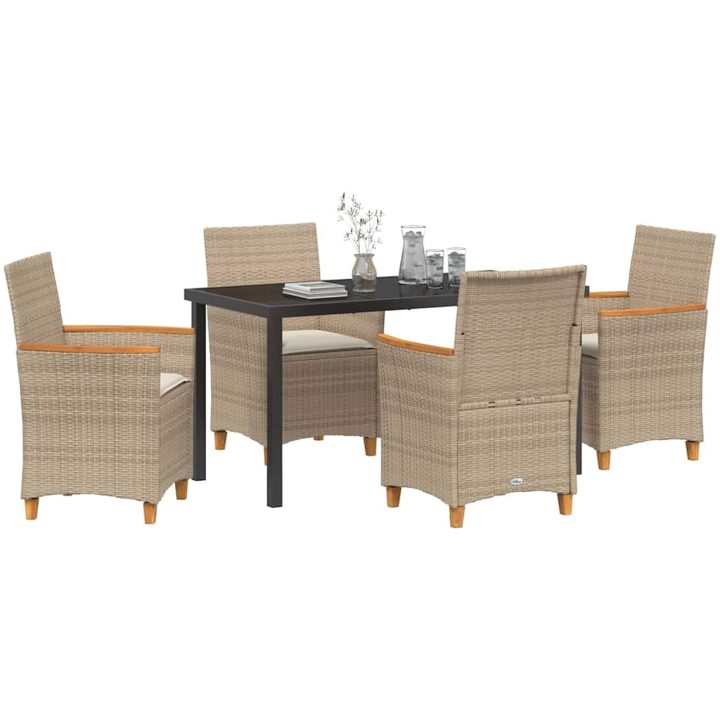 5-delars trädgårdsmatbord med kuddar, beige, poly rattan vidaXL 140 x 80 x 73 cm – bild 3