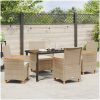 5-delars trädgårdsmatbord med kuddar, beige, poly rattan vidaXL 140 x 80 x 73 cm – miniatyr 4