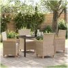 5-delars trädgårdsmatbord med kuddar, beige, poly rattan vidaXL 140 x 80 x 73 cm – miniatyr 1
