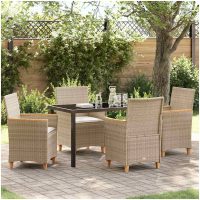5-delars trädgårdsmatbord med kuddar, beige, poly rattan vidaXL