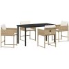 5-delars trädgårdsmatbord med kuddar i beige poly rattan vidaXL 140 x 70 x 73 cm – miniatyr 2