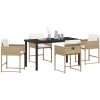 5-delars trädgårdsmatbord med kuddar i beige poly rattan vidaXL 140 x 70 x 73 cm – miniatyr 3