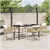5-delars trädgårdsmatbord med kuddar i beige poly rattan vidaXL 140 x 70 x 73 cm – miniatyr 4