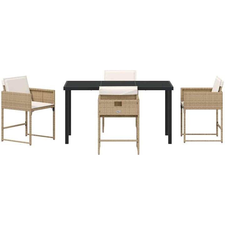 5-delars trädgårdsmatbord med kuddar i beige poly rattan vidaXL 140 x 70 x 73 cm – bild 7