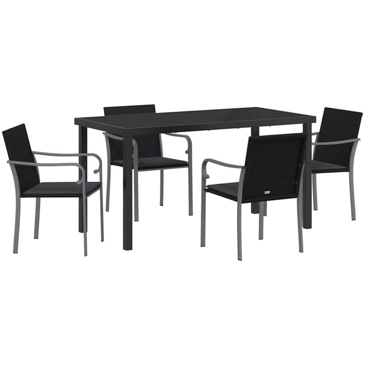 5-delars trädgårdsmatbord med kuddar i svart polyrotting vidaXL 56x59x84 cm – bild 2