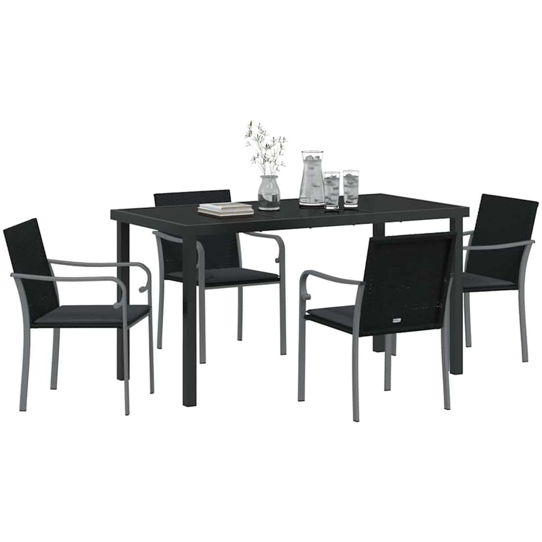 5-delars trädgårdsmatbord med kuddar i svart polyrotting vidaXL 56x59x84 cm – bild 3