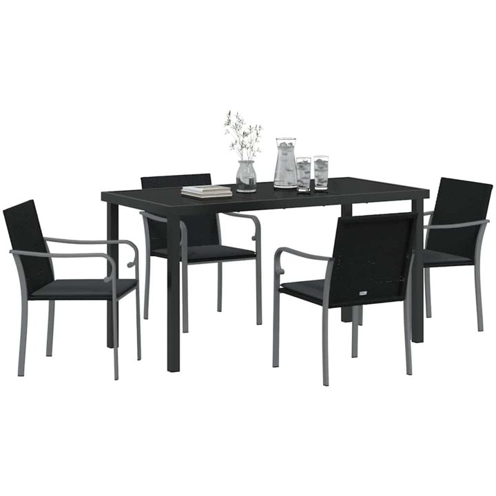 5-delars trädgårdsmatbord med kuddar i svart polyrotting vidaXL 56x59x84 cm – bild 3