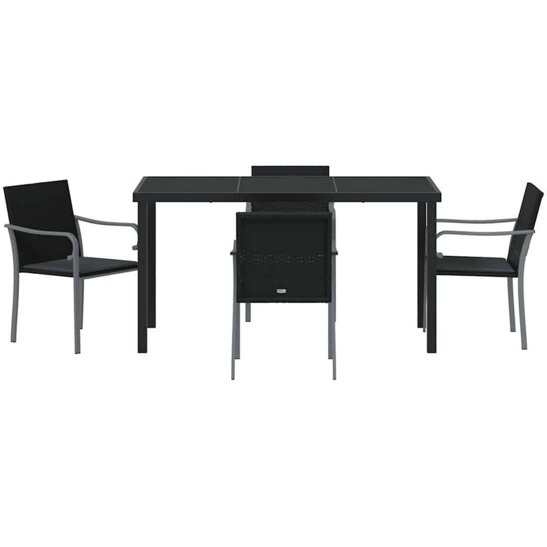 5-delars trädgårdsmatbord med kuddar i svart polyrotting vidaXL 56x59x84 cm – bild 7