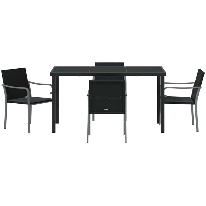 5-delars trädgårdsmatbord med kuddar i svart polyrotting vidaXL 56x59x84 cm – bild 7
