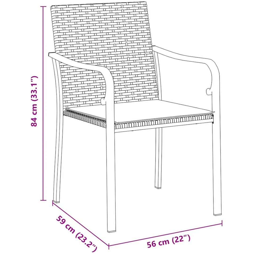 5-delars trädgårdsmatbord med kuddar i svart polyrotting vidaXL 56x59x84 cm – bild 9