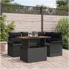 5 Delars Trädgårdsmatbord med Kuddar - Svart Poly Rattan och Akacia vidaXL 100 x 55 x 73 cm – miniatyr 1