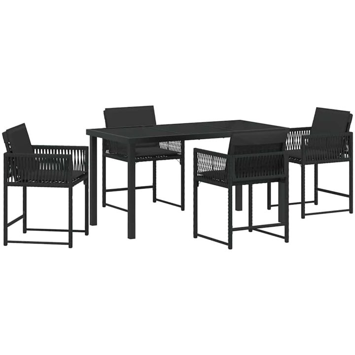 5 delars trädgårdsmatbord med kuddar, svart polyrotting vidaXL 140 x 80 x 73 cm – bild 2