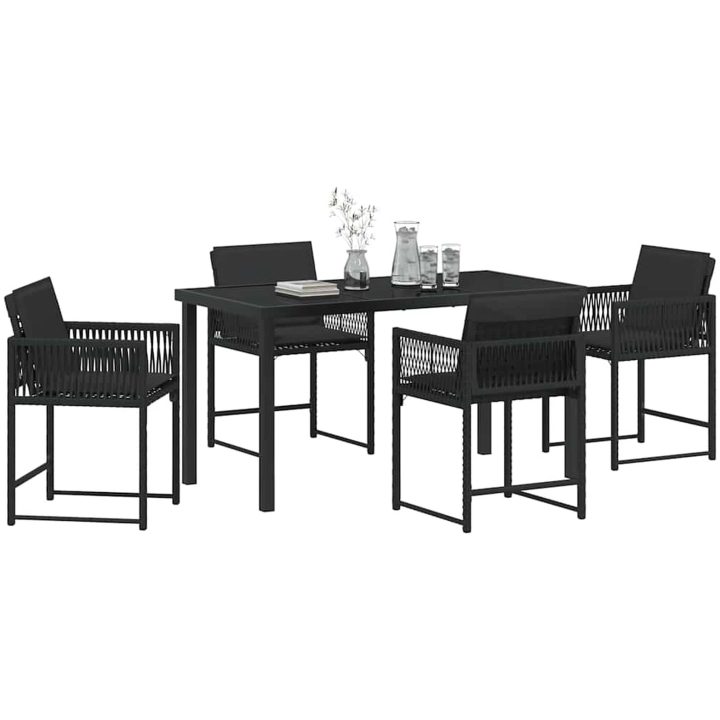5 delars trädgårdsmatbord med kuddar, svart polyrotting vidaXL 140 x 80 x 73 cm – bild 3