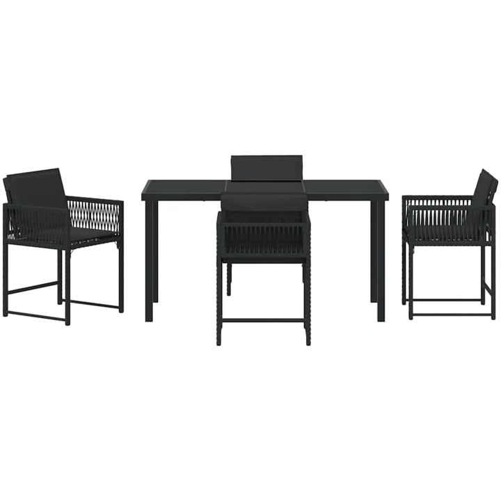 5 delars trädgårdsmatbord med kuddar, svart polyrotting vidaXL 140 x 80 x 73 cm – bild 7