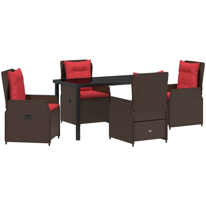 5 Delars Trädgårdsmatbord Set Brun Poly Rattan vidaXL 140 x 70 x 73 cm – bild 2