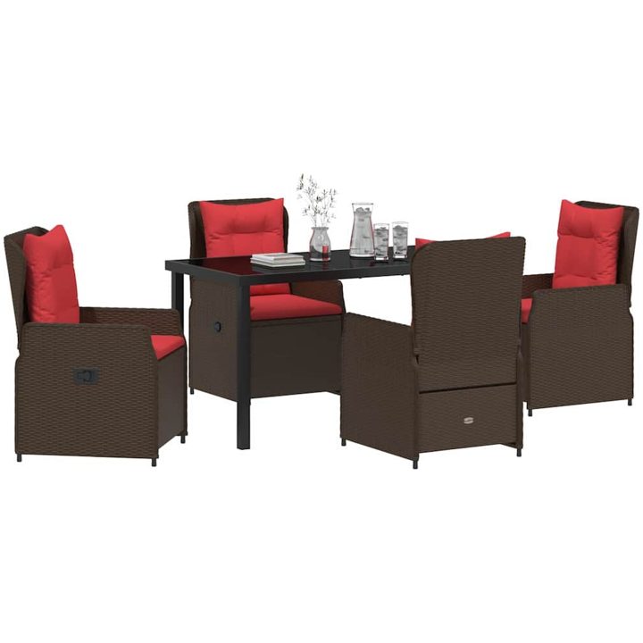5 Delars Trädgårdsmatbord Set Brun Poly Rattan vidaXL 140 x 70 x 73 cm – bild 3