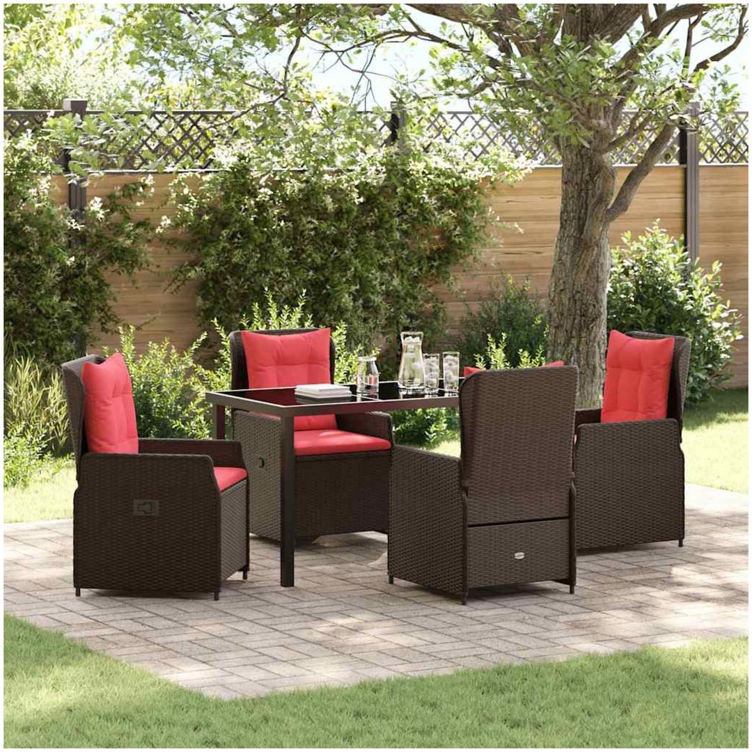 5 Delars Trädgårdsmatbord Set Brun Poly Rattan vidaXL 140 x 70 x 73 cm