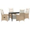 5 Delars Trädgårdsmatbord Set Med Kuddar Beige Poly Rattan vidaXL 140 x 70 x 73 cm – miniatyr 2