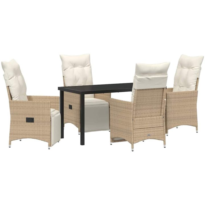 5 Delars Trädgårdsmatbord Set Med Kuddar Beige Poly Rattan vidaXL 140 x 70 x 73 cm – bild 2