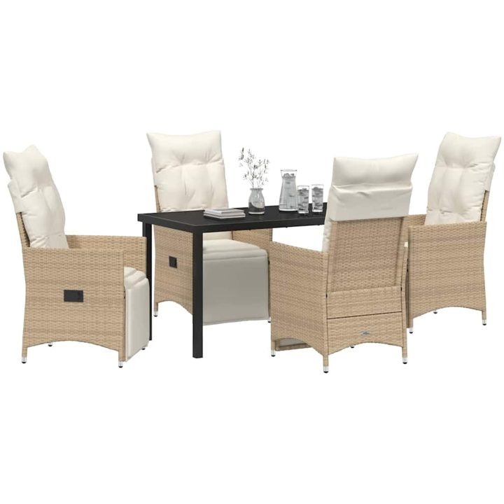 5 Delars Trädgårdsmatbord Set Med Kuddar Beige Poly Rattan vidaXL 140 x 70 x 73 cm – bild 3