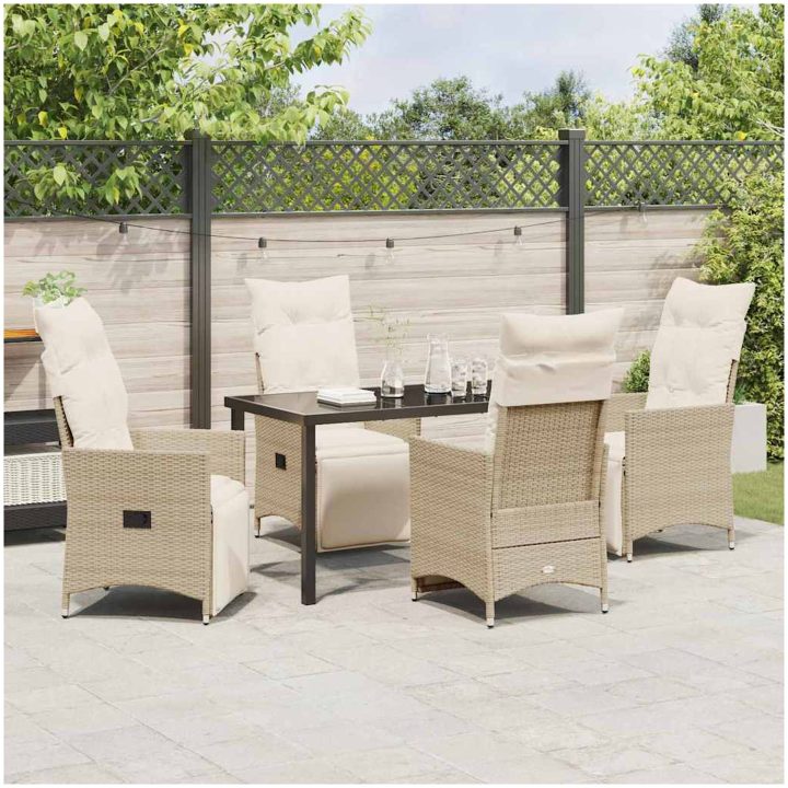 5 Delars Trädgårdsmatbord Set Med Kuddar Beige Poly Rattan vidaXL 140 x 70 x 73 cm – bild 4