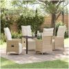 5 Delars Trädgårdsmatbord Set Med Kuddar Beige Poly Rattan vidaXL 140 x 70 x 73 cm – miniatyr 1