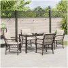 5-delars trädgårdsmatbord set med kuddar, brun poly rattan. vidaXL 140 x 70 x 73 cm – miniatyr 4