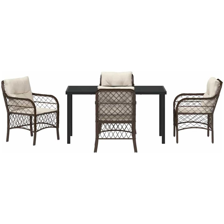 5-delars trädgårdsmatbord set med kuddar, brun poly rattan. vidaXL 140 x 70 x 73 cm – bild 7