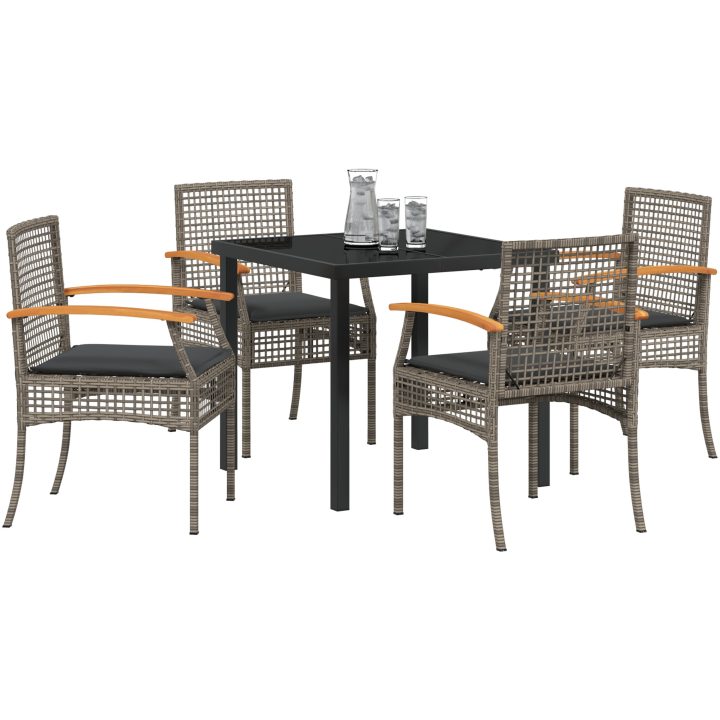 5 Delars Trädgårdsmatbord Set Med Kuddar Grå Poly Rattan vidaXL 80 x 80 x 73 cm – bild 2