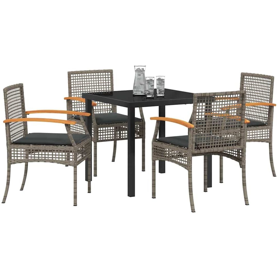 5 Delars Trädgårdsmatbord Set Med Kuddar Grå Poly Rattan vidaXL 80 x 80 x 73 cm – bild 3