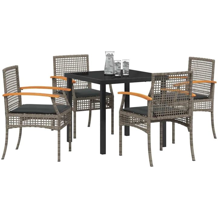 5 Delars Trädgårdsmatbord Set Med Kuddar Grå Poly Rattan vidaXL 80 x 80 x 73 cm – bild 3
