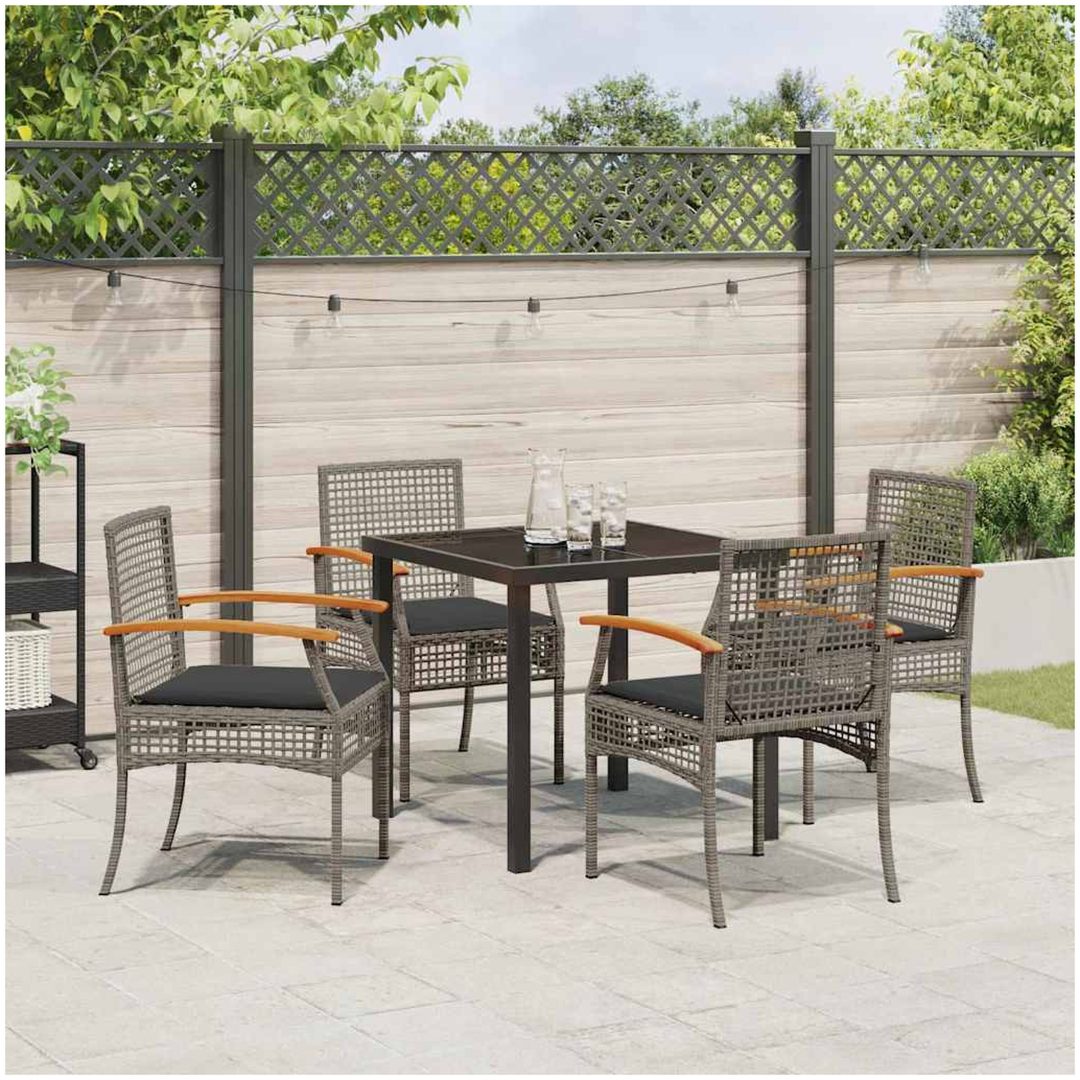 5 Delars Trädgårdsmatbord Set Med Kuddar Grå Poly Rattan vidaXL 80 x 80 x 73 cm – bild 4