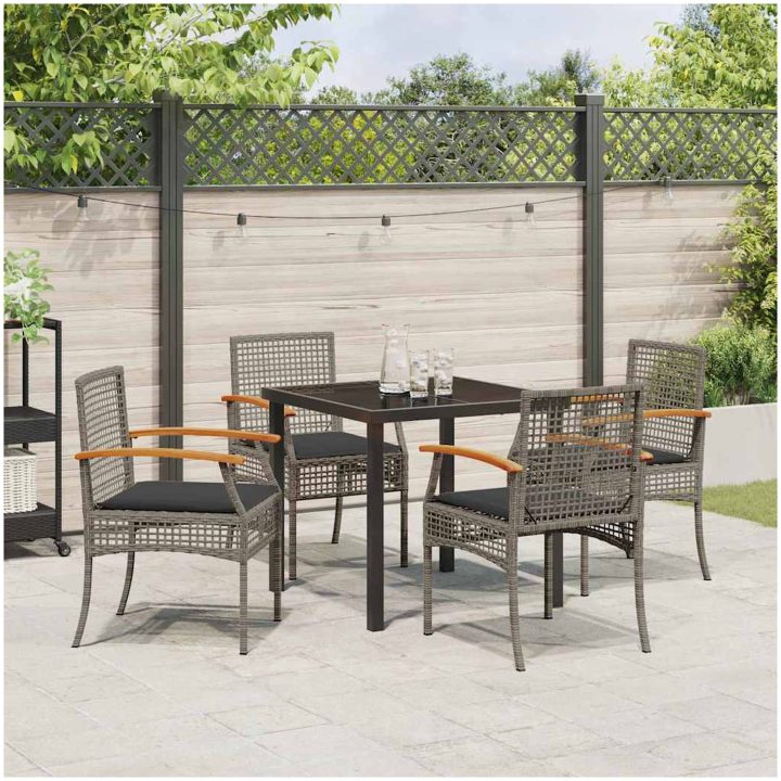 5 Delars Trädgårdsmatbord Set Med Kuddar Grå Poly Rattan vidaXL 80 x 80 x 73 cm – bild 4