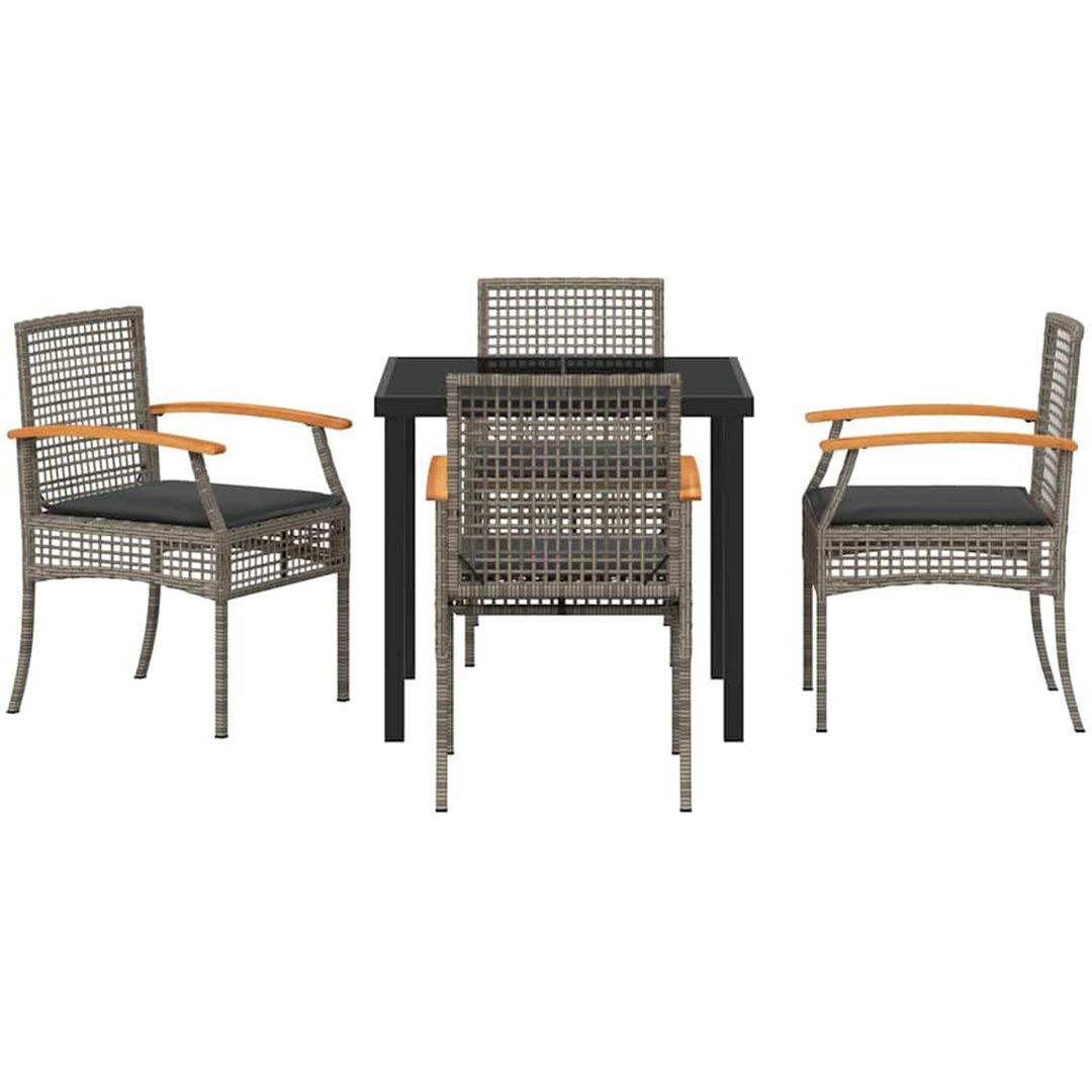 5 Delars Trädgårdsmatbord Set Med Kuddar Grå Poly Rattan vidaXL 80 x 80 x 73 cm – bild 6