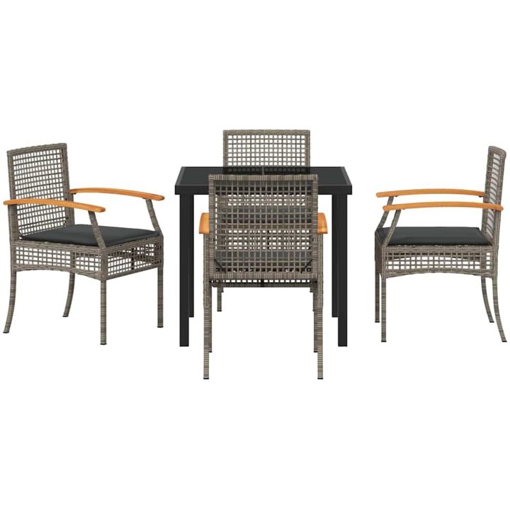 5 Delars Trädgårdsmatbord Set Med Kuddar Grå Poly Rattan vidaXL 80 x 80 x 73 cm – bild 6